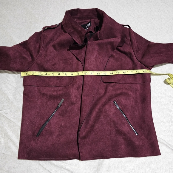 Kut Faux Suede Jacket Burgundy Open Front Womens Medium - Picture 7 of 11
